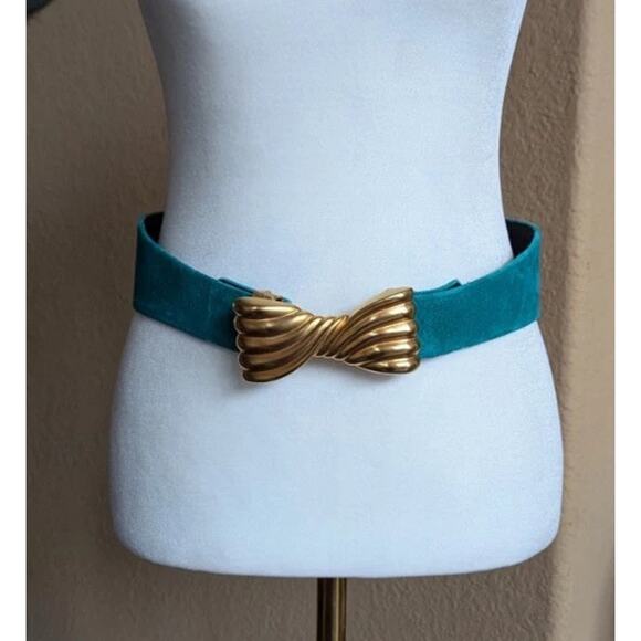 Vtg Carlisle Teal Blue Suede leather belt gold tone buckle Women S 80s 90s main image 10
